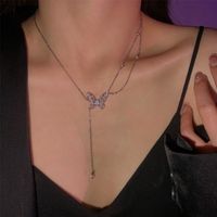 New Fashion Silvery Pendant Zircon Butterfly Shape Copper Necklace main image 3