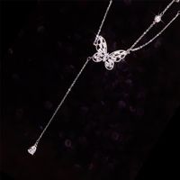 New Fashion Silvery Pendant Zircon Butterfly Shape Copper Necklace main image 4