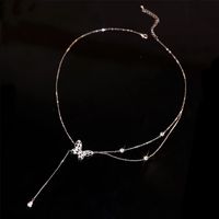 New Fashion Silvery Pendant Zircon Butterfly Shape Copper Necklace sku image 1