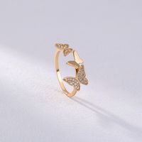 Fashion Micro Rhinestone Butterfly Creative Opening Adjustable Copper Ring main image 1
