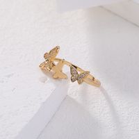 Fashion Micro Rhinestone Butterfly Creative Opening Adjustable Copper Ring main image 3