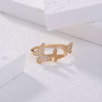 Fashion Micro Rhinestone Butterfly Creative Opening Adjustable Copper Ring main image 4
