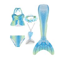 Children's Mermaid Swimsuit Girls' Colorful Bikini Children's Split Swimwear Swimsuit Flower Bad Pendant Five-piece Set main image 3