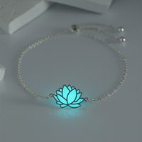 Fashion Lotus Element Blue Green Luminous Silver Adjustable Alloy Bracelet sku image 1