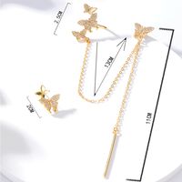 Fashion Butterfly Copper Electroplated 18k Gold Zircon Integrated Chain Ear Clip Earrings main image 3