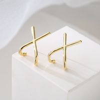 New Style Copper Plated 18k Gold Cross Geometric Stud Earrings main image 1