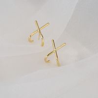 New Style Copper Plated 18k Gold Cross Geometric Stud Earrings main image 2