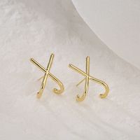 New Style Copper Plated 18k Gold Cross Geometric Stud Earrings main image 3