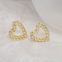 New Style Hollow Chain Heart Shape Copper 18k Gold Plating Stud Earrings main image 2