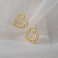 New Style Hollow Chain Heart Shape Copper 18k Gold Plating Stud Earrings main image 3