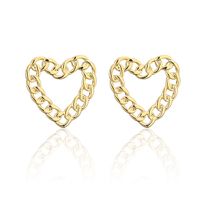 New Style Hollow Chain Heart Shape Copper 18k Gold Plating Stud Earrings sku image 1