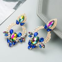 Retro Style Creative Alloy Diamond Glass Drill Rhinestone Flower Earrings sku image 1