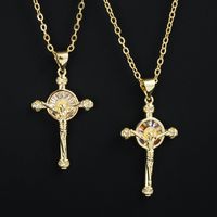 Mode Kreuz Jesus Religiöse Gold-überzogene Kupfer Anhänger Intarsien Zirkon Halskette main image 1