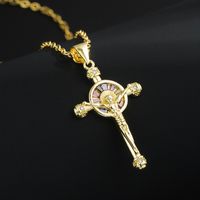 Mode Kreuz Jesus Religiöse Gold-überzogene Kupfer Anhänger Intarsien Zirkon Halskette main image 5