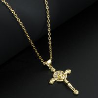 Mode Kreuz Jesus Religiöse Gold-überzogene Kupfer Anhänger Intarsien Zirkon Halskette main image 2