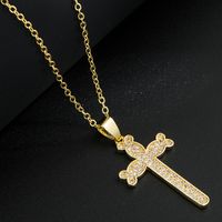 Kreative Kreuz Religiöse Anhänger Gold-überzogene Kupfer Anhänger Intarsien Zirkon Halskette main image 3