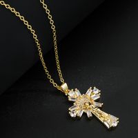 Fashion Copper Gold-plated Inlaid Color Zircon Cross Virgin Mary Pendant Necklace main image 5