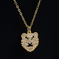 Fashion Copper 18k Gold Plating Micro Inlaid Zircon Tiger Head Pendant Necklace sku image 1