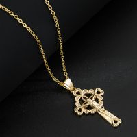 Fashion Copper Gold-plated Inlaid Color Zircon Cross Virgin Mary Pendant Necklace sku image 1