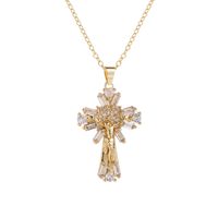 Fashion Copper Gold-plated Inlaid Color Zircon Cross Virgin Mary Pendant Necklace main image 4