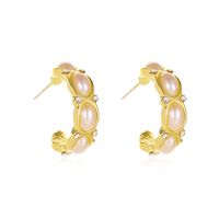 New Style Geometry Rhinestone Pearl Semicircle Alloy Stud Earrings main image 5