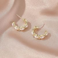 New Style Geometry Rhinestone Pearl Semicircle Alloy Stud Earrings main image 2