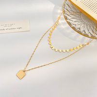 Ethnic Style Double-layer Square Metal Pendant Necklace Stainless Steel Clavicle Chain main image 5