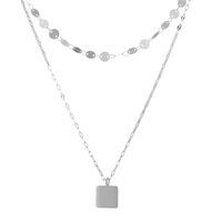 Ethnic Style Double-layer Square Metal Pendant Necklace Stainless Steel Clavicle Chain sku image 1