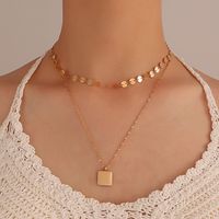 Ethnic Style Double-layer Square Metal Pendant Necklace Stainless Steel Clavicle Chain main image 1