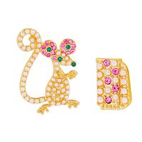 New Fashion Asymmetric Cute Animal Mouse Female Pearl Alloy Earrings sku image 1