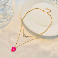 Neue Stil Einfache Doppel Schicht Rosa Herz Anhänger Halskette Armband main image 5