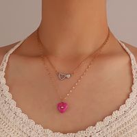 New Style Simple Double Layer Pink Heart Pendant Necklace Bracelet main image 1