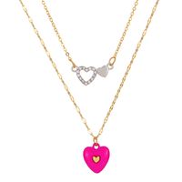 Neue Stil Einfache Doppel Schicht Rosa Herz Anhänger Halskette Armband main image 2