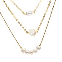 Fashion Three-layer Pearl Sweater Chain Gold Plated Necklace Wholesale main image 3