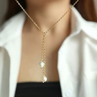 Fashion Simple Long Pearl Sweater Chain Copper Plating Gold Necklace main image 1