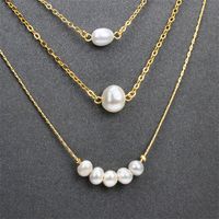 Fashion Three-layer Pearl Sweater Chain Gold Plated Necklace Wholesale main image 6