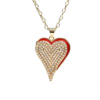 Fashion Retro Zircon-embedded Heart Pendant Oil Dripping Necklace For Women sku image 1