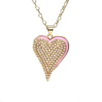 Fashion Retro Zircon-embedded Heart Pendant Oil Dripping Necklace For Women sku image 4