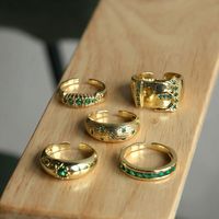 Fashion Retro Micro-inlaid Green Zircon Open-end Gold-plated Ring main image 3