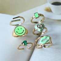 Fashion Green Smiley Heart Oil Dripping Zircon Open Adjustable Copper Ring main image 4