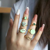 Fashion Green Smiley Heart Oil Dripping Zircon Open Adjustable Copper Ring main image 1