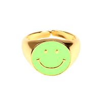 Fashion Green Smiley Heart Oil Dripping Zircon Open Adjustable Copper Ring sku image 3