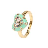 Fashion Green Smiley Heart Oil Dripping Zircon Open Adjustable Copper Ring sku image 6
