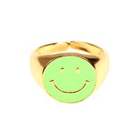 Fashion Green Smiley Heart Oil Dripping Zircon Open Adjustable Copper Ring main image 3