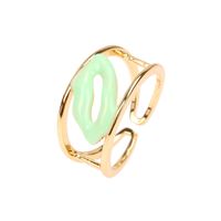 Fashion Green Smiley Heart Oil Dripping Zircon Open Adjustable Copper Ring main image 2