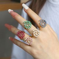 Fashion Retro Multi-color Zircon Inlaid Opening Adjustable Copper Plating Gold Ring Wholesale main image 1