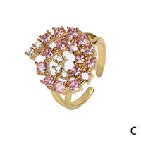 Fashion Retro Multi-color Zircon Inlaid Opening Adjustable Copper Plating Gold Ring Wholesale sku image 3