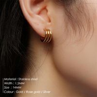 New Simple Golden Silvery Stainless Steel Small Earrings main image 3