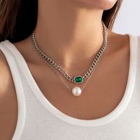 Fashion Imitation Pearl Gemstone Chain Simple Green Alloy Necklace sku image 1