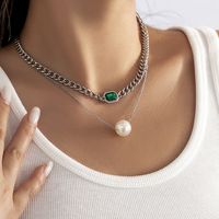 Mode Imitation Perle Gemme Chaîne Simple Vert Alliage Collier main image 4